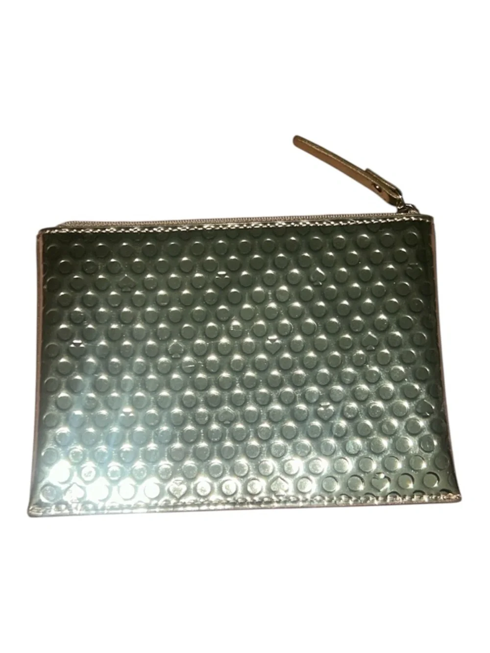 Kate Spade Gold Metallic Slim Mini Flat Cosmetic Zipper Pouch EUC